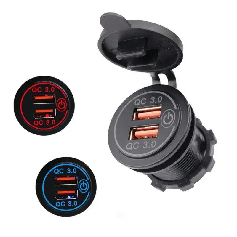 Premium Blue Dual USB QC 3.0 Car Charger 12V-24V Power Outlet