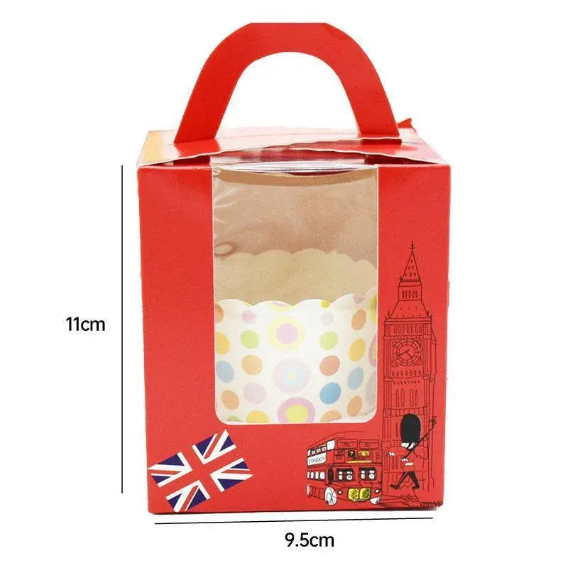 Premium Muffin Cake Boxes – England Style 50 Pack with Window & Handle