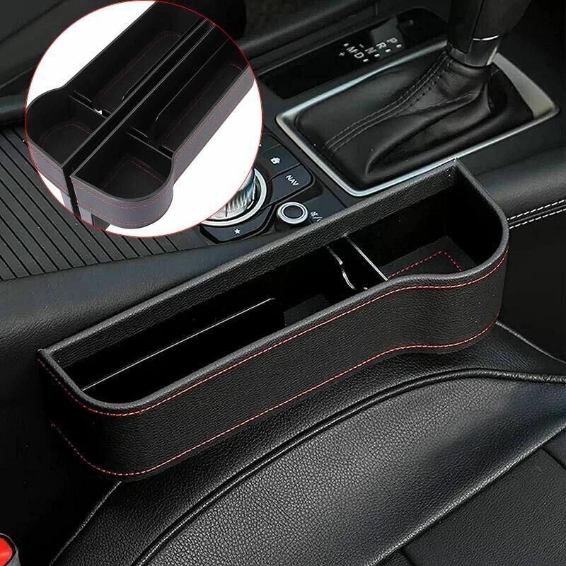 Premium Yellow PU Leather Car Seat Gap Organiser with Cup Holder