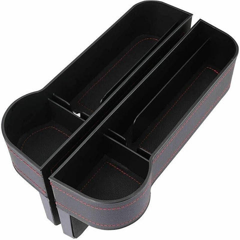Premium Black PU Leather Car Seat Gap Organiser with Cup Holder