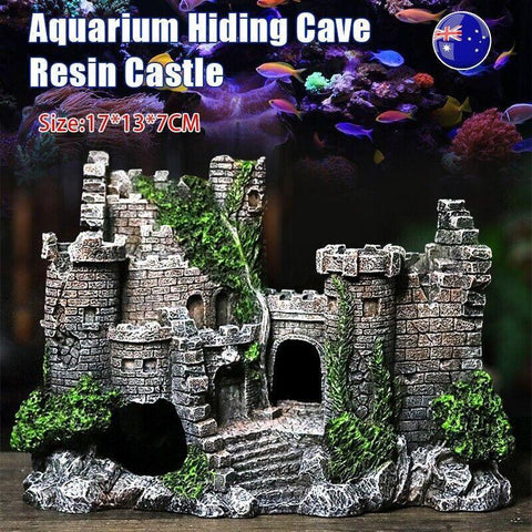 Premium Resin Aquarium Castle Ornament with Hide Cave