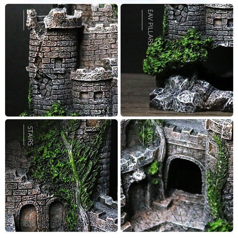 Premium Resin Aquarium Castle Ornament with Hide Cave