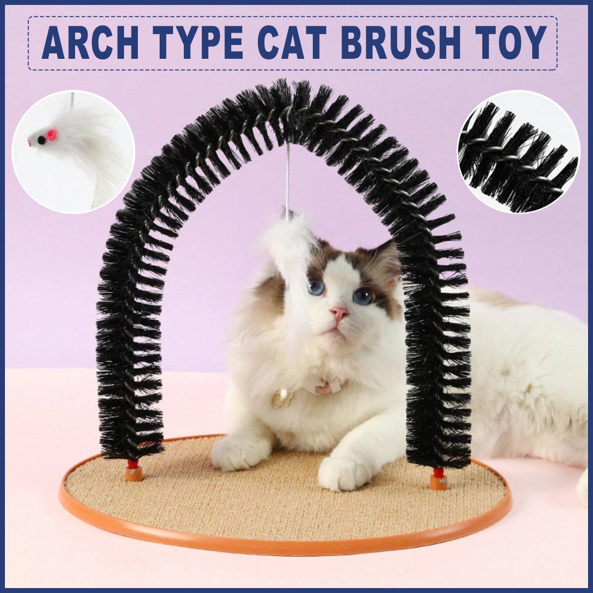 Arch Type Cat Scrub Brush Toy 36cm Self Groomer with Plush Mouse for Cats - SuperSaverAU - view 1