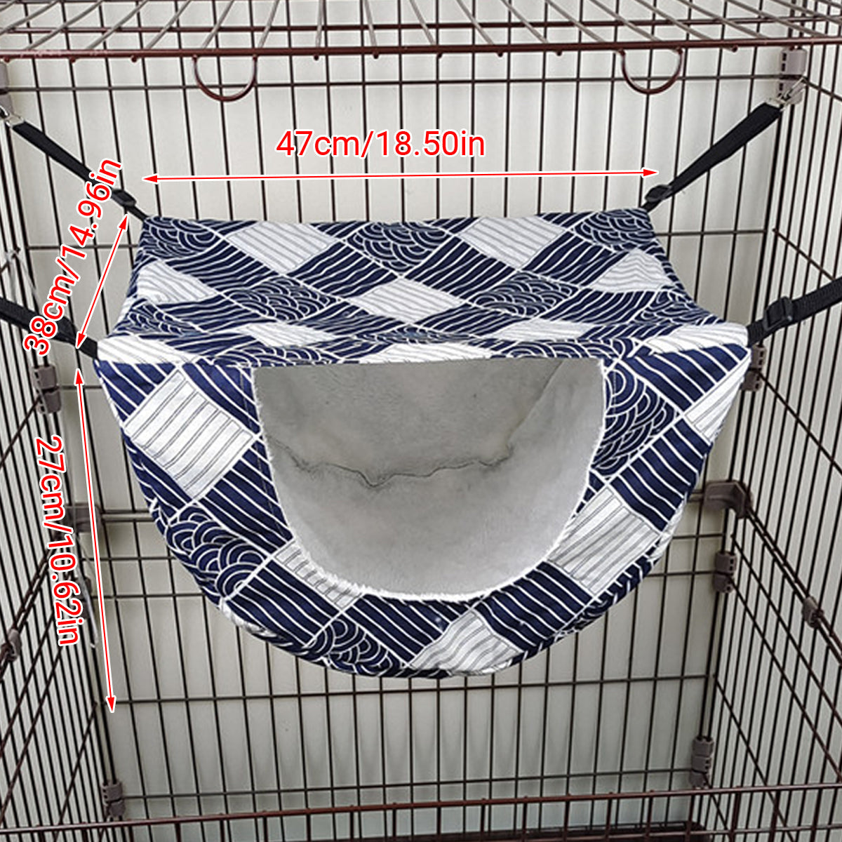 Hanging Pet Hammock Nest 47cm × 38cm × 27cm - Soft Suede, Blue Whale - SuperSaverAU - view 3