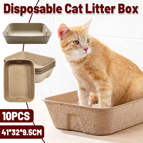 Premium Disposable Biodegradable Pulp Cat Litter Boxes - 10 Pack