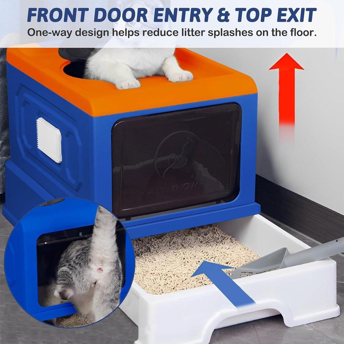 Foldable Enclosed Cat Litter Box 50cm - Drawer Tray, Anti-Splash, Privacy Panels - Blue - SuperSaverAU - view 5