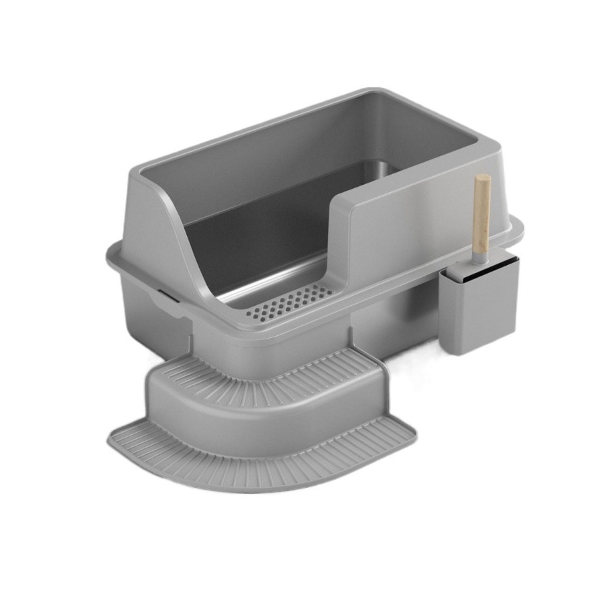 Premium Semi Enclosed Stainless Steel Cat Litter Box with Step - 60cm