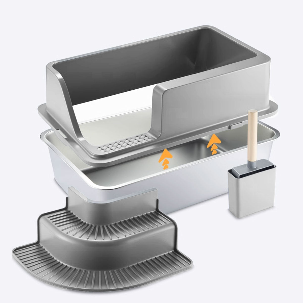 Premium Semi Enclosed Stainless Steel Cat Litter Box with Step - 60cm