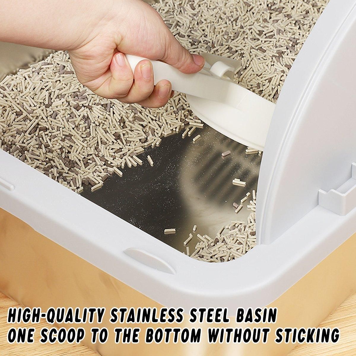 Premium Stainless Steel Cat Litter Box with Flip Cover - Grey