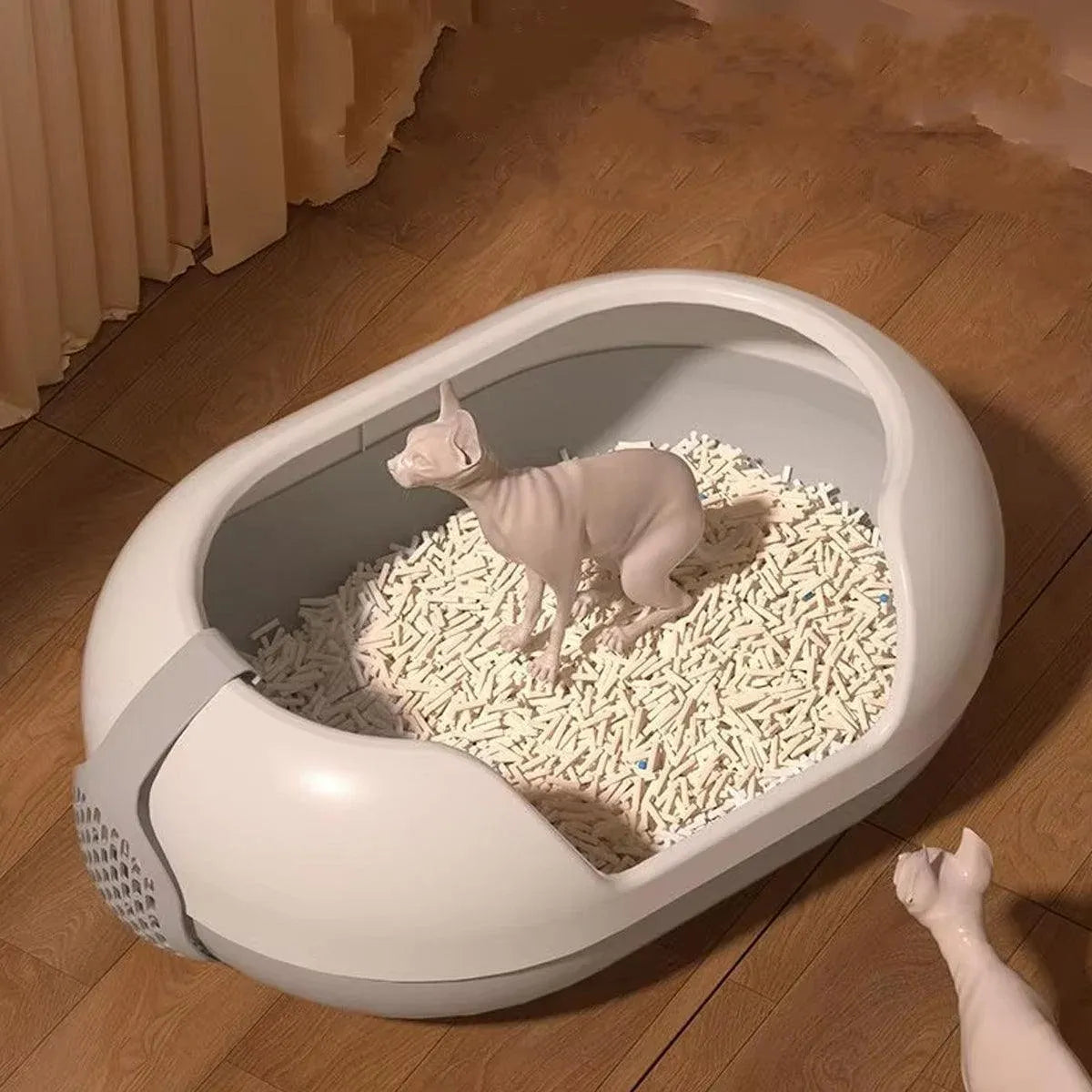 Large Semi Closed Cat Litter Box 60x41x23 cm - Easy Clean, Durable Design, Orange