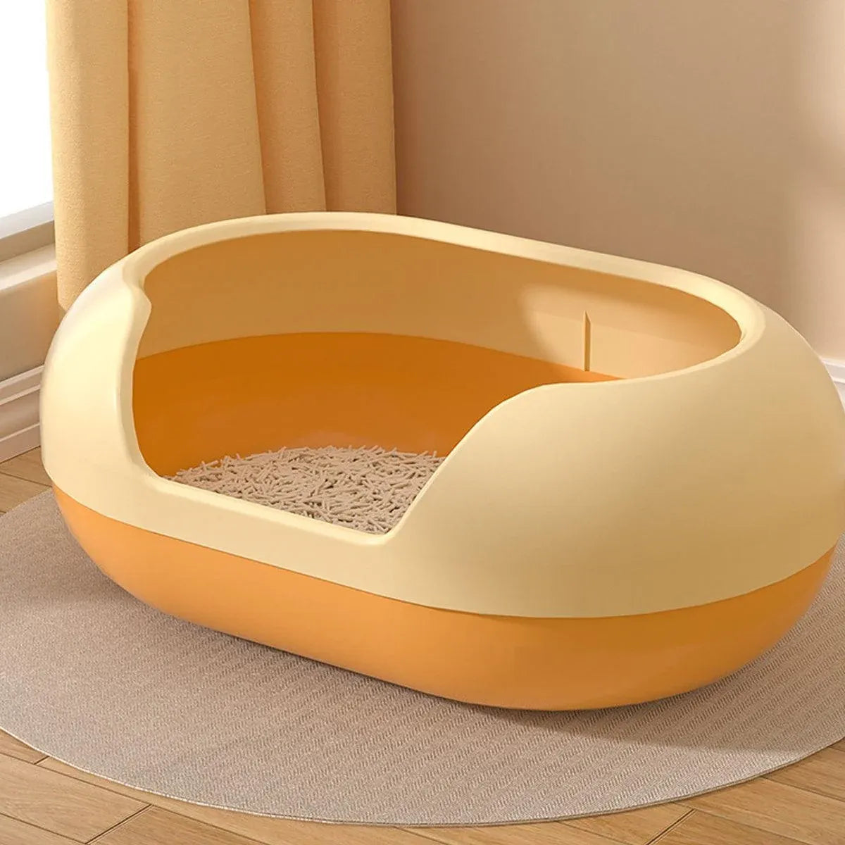 Large Semi Closed Cat Litter Box 60x41x23 cm - Easy Clean, Durable Design, Orange