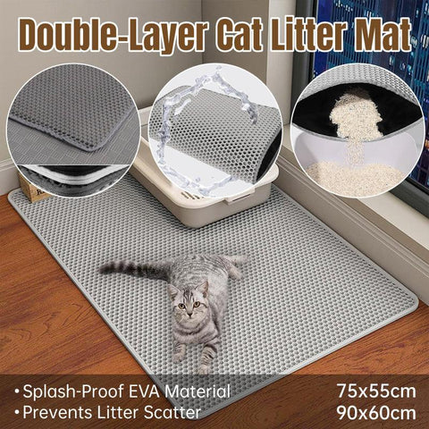 Large Double Layer Cat Litter Mat Waterproof Non-Slip Easy to Clean - 90x60cm - SuperSaverAU - view 1