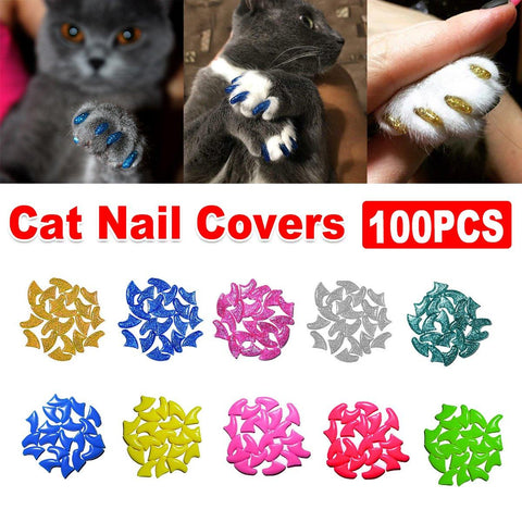 Premium Shiny Soft Rubber Cat Nail Caps Anti-Scratch Set - M, 100 Pack