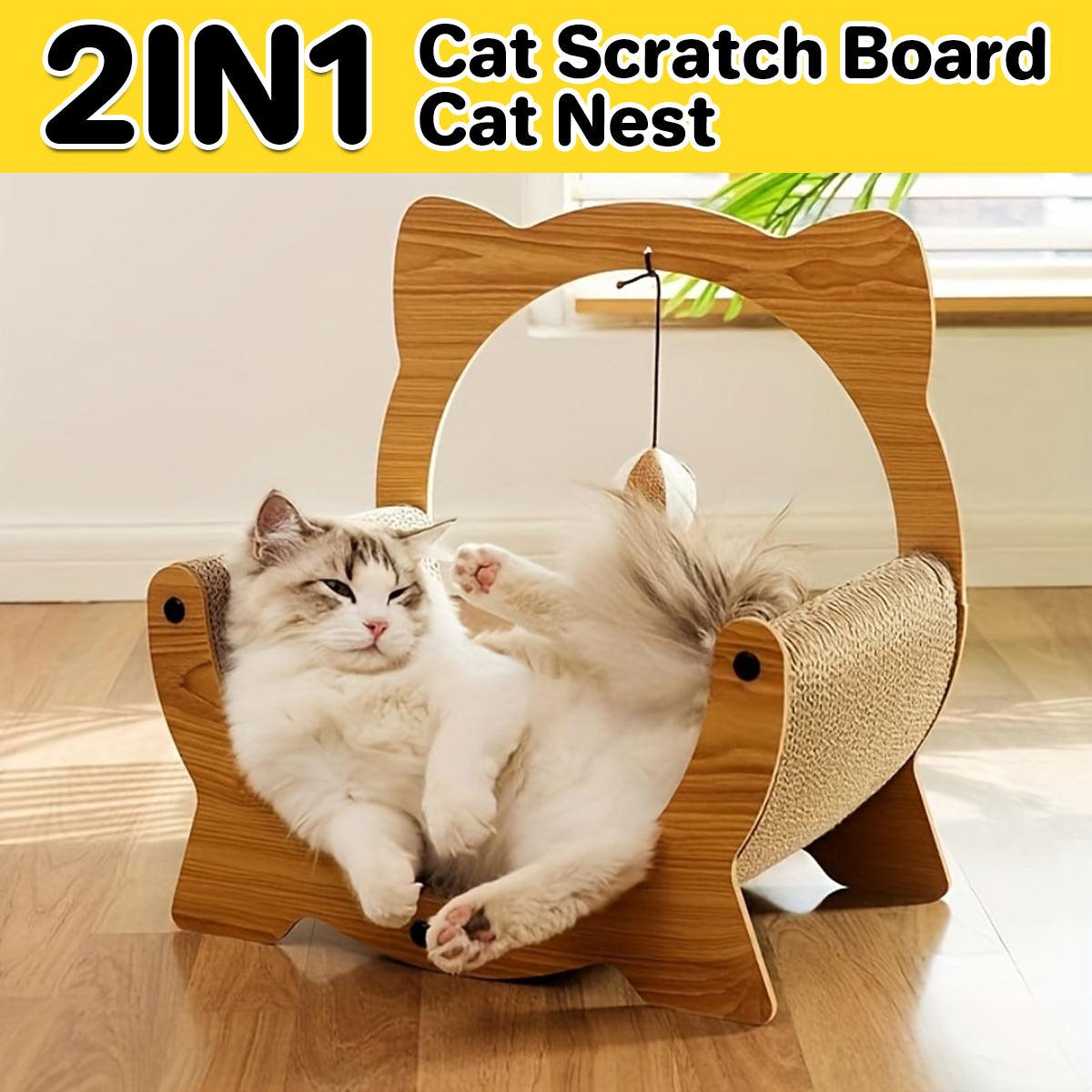 Wooden Cat Cradle & Scratching Board 15.7"x10"x15.7" with Hanging Toy - SuperSaverAU - view 1
