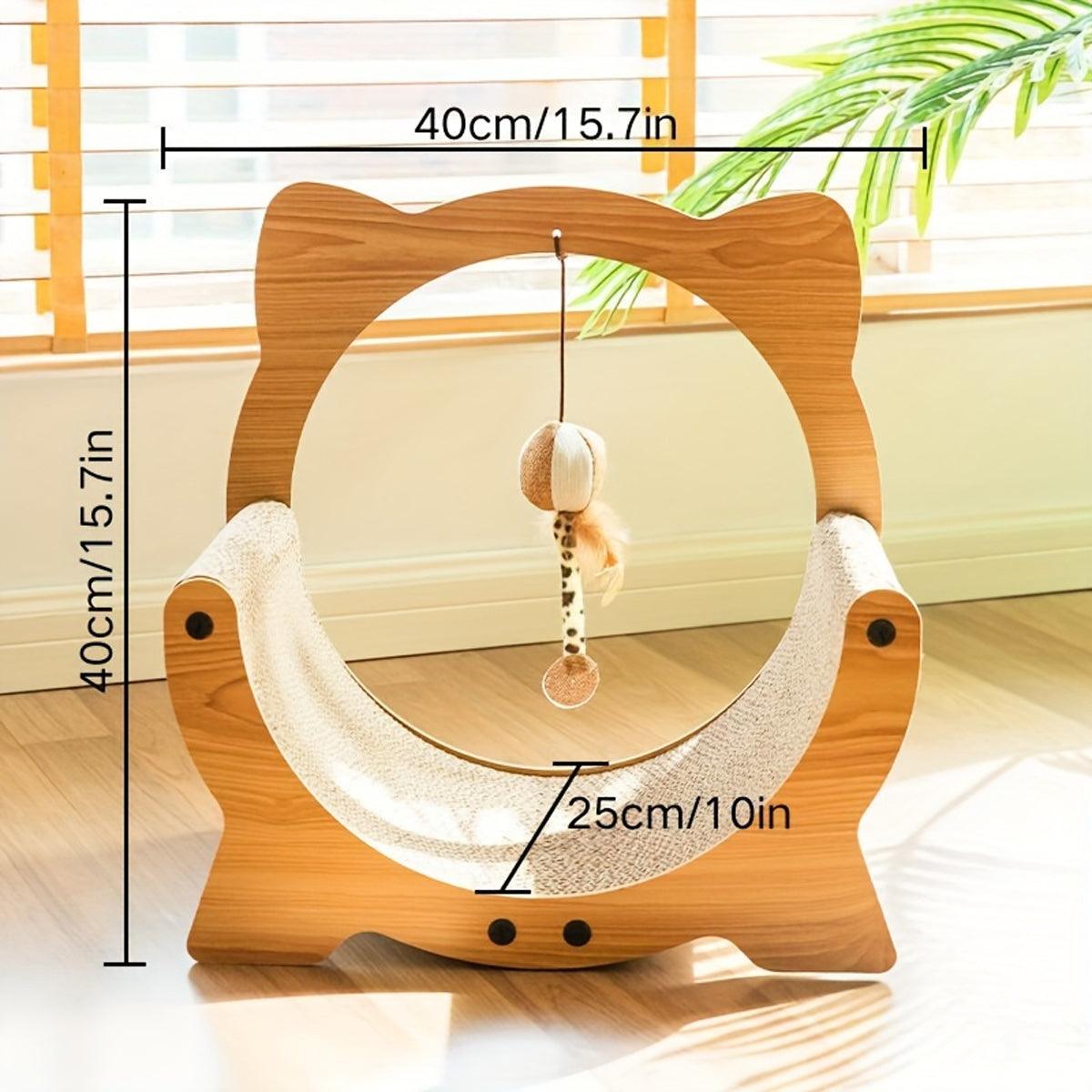 Wooden Cat Cradle & Scratching Board 15.7"x10"x15.7" with Hanging Toy - SuperSaverAU - view 3