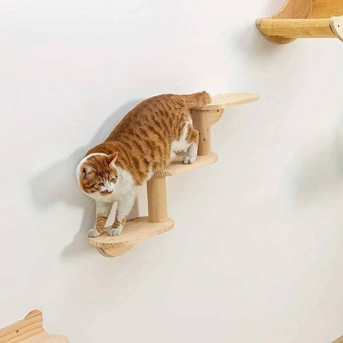 Premium Solid Wood Wall Mounted Cat Climbing Tree with Sisal Scratcher