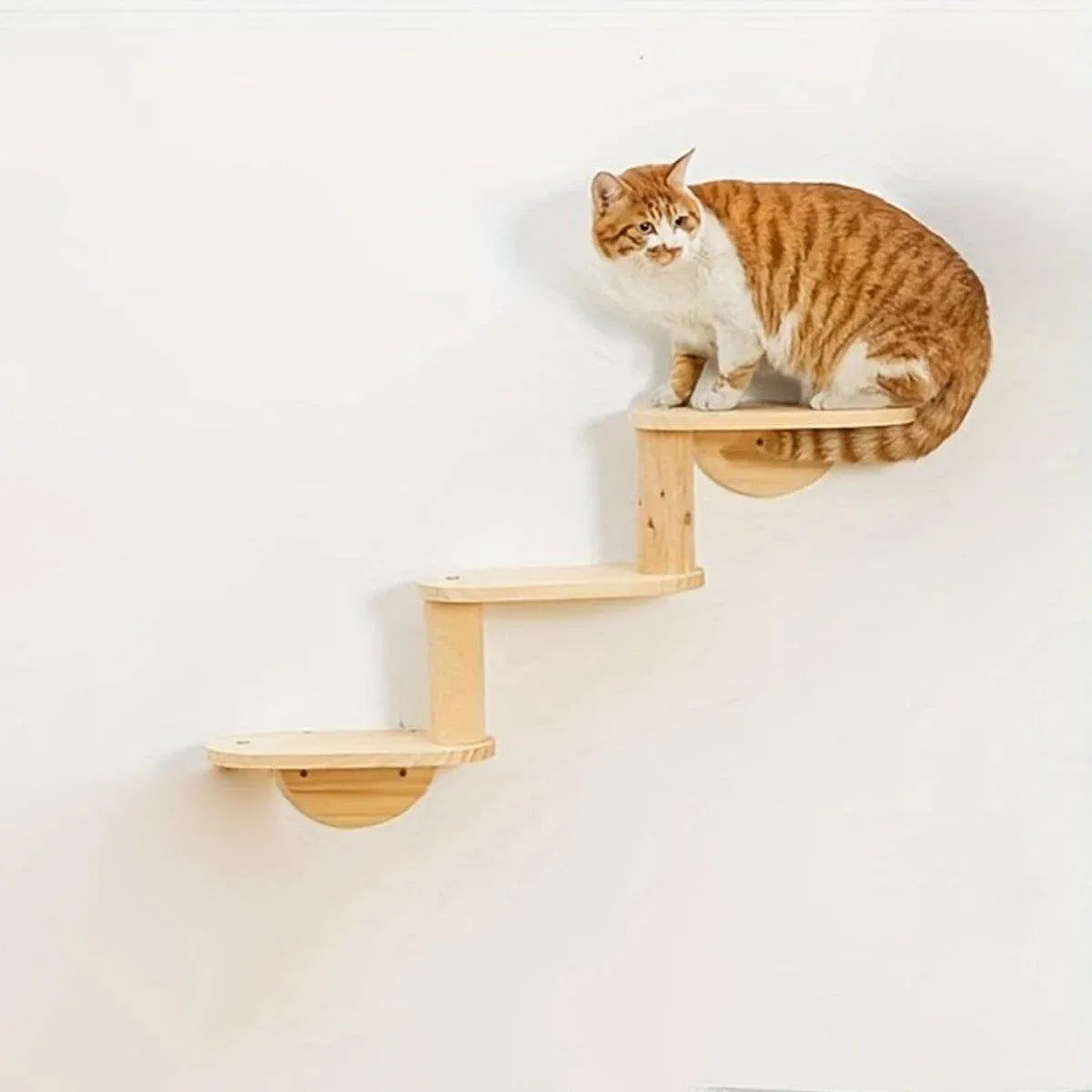 Premium Solid Wood Wall Mounted Cat Climbing Tree with Sisal Scratcher