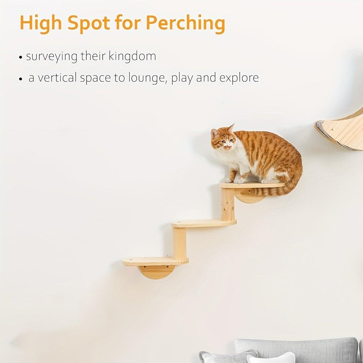 Premium Solid Wood Wall Mounted Cat Climbing Tree with Sisal Scratcher