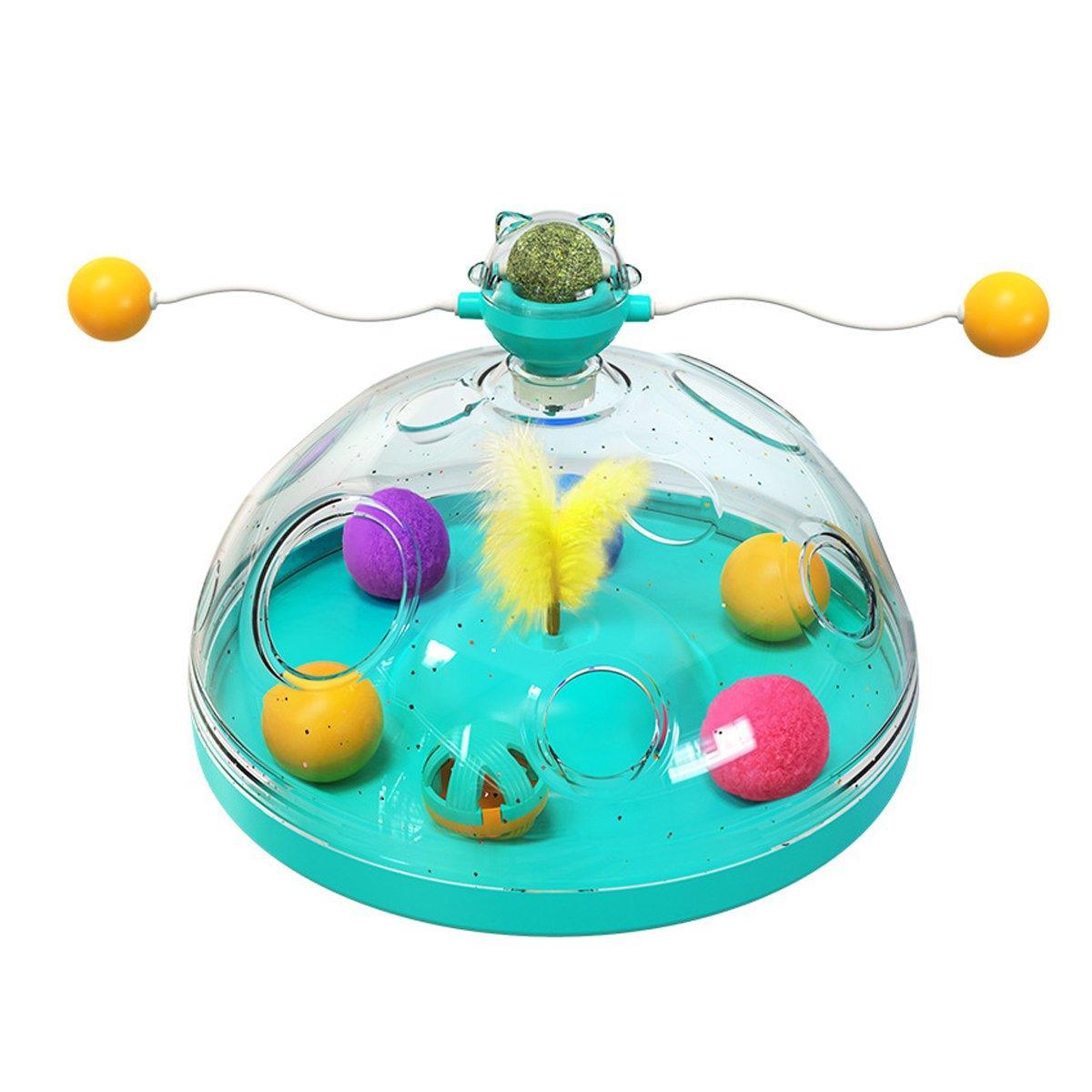 Interactive Windmill Cat Teaser Toy Treasure Box with Catnip Stick - 31 cm Green - SuperSaverAU - view 6