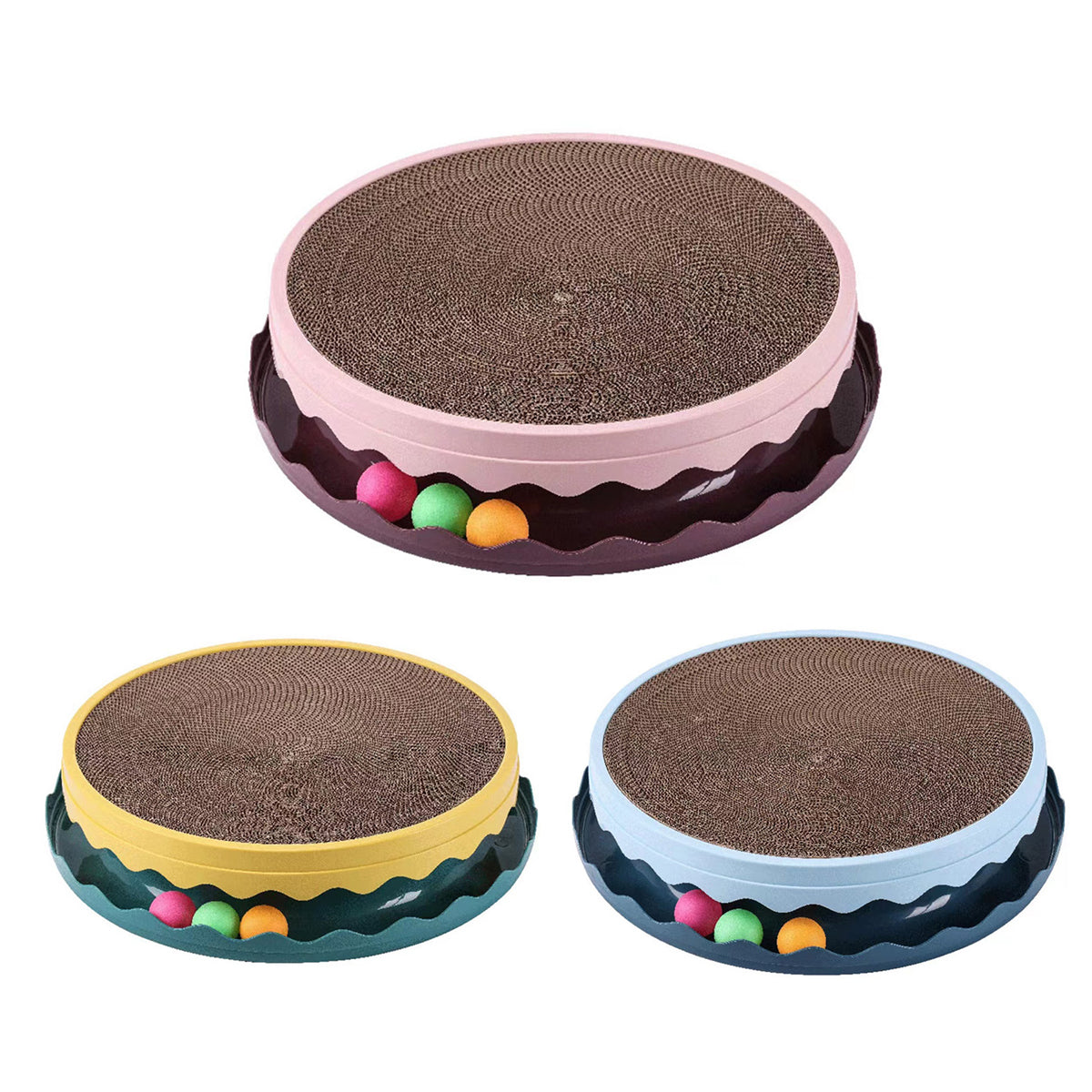 Cat Scratcher Turntable Toy - Large Round 36 cm Corrugated Board with Balls - Yellow - SuperSaverAU - view 2