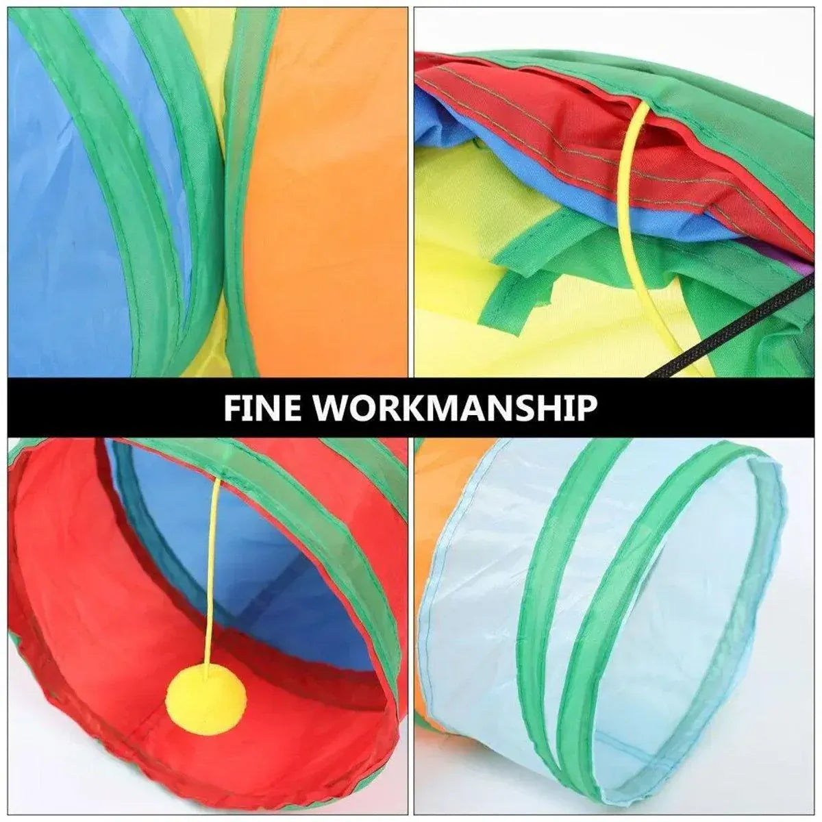 Premium Foldable Rainbow Cat Tunnel with Hanging Ball Toy