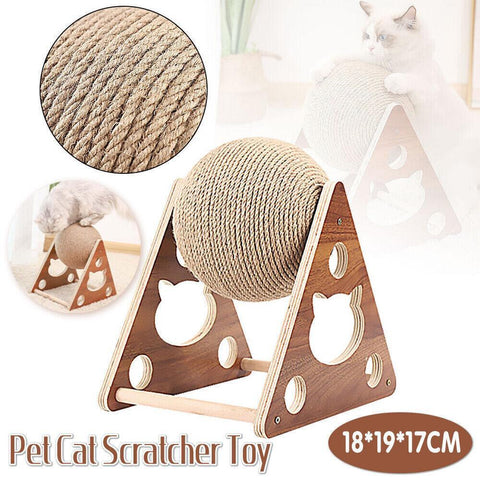 Wooden Cat Scratcher Toy with Rotating Sisal Ball, 18 × 19 × 17 cm - SuperSaverAU - view 1