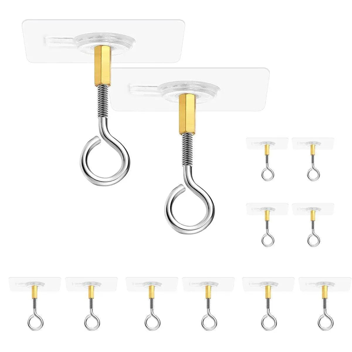 Premium 12 Pack Closed Stainless Steel Self Adhesive Ceiling Hooks Heavy Duty
