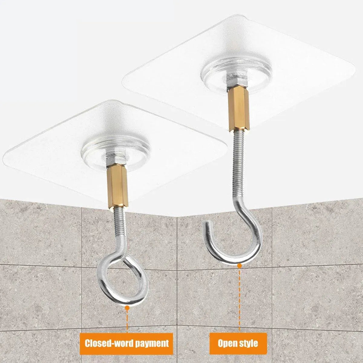 Premium 12 Pack Closed Stainless Steel Self Adhesive Ceiling Hooks Heavy Duty
