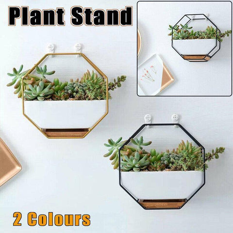 Wall Hanging Ceramic Planter Pot 17.7x8.5x5.8cm - Gold Frame, Modern Design - SuperSaverAU - view 1