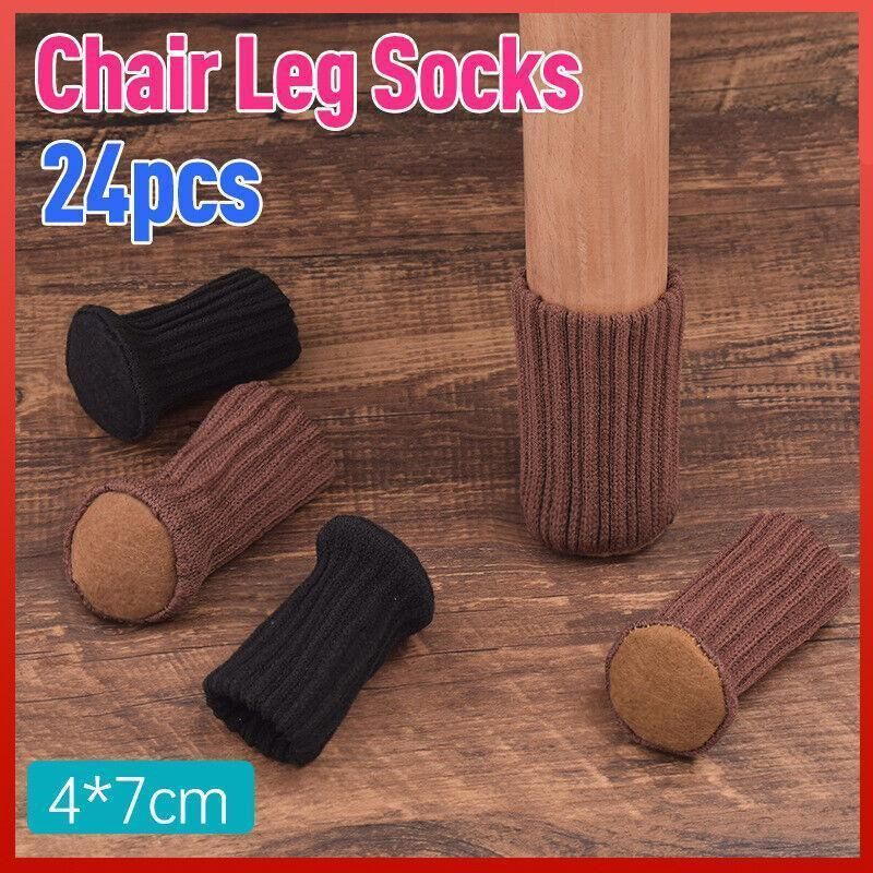 24Pcs Knitted Table Chair Leg Socks Sleeve Floor Protector Furniture Feet Covers - Black - SuperSaverAU - view 2