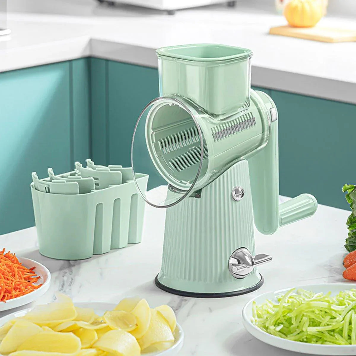 Premium Hand-Crank Vegetable Cutter – Green with 10 Blades