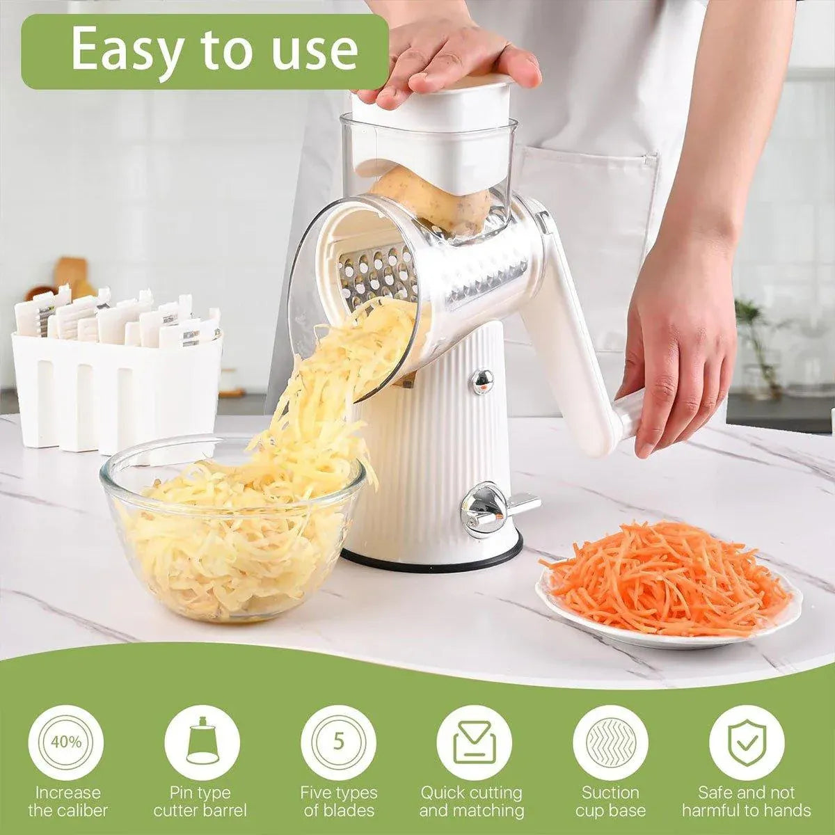 Premium Hand-Crank Vegetable Cutter – Green with 10 Blades