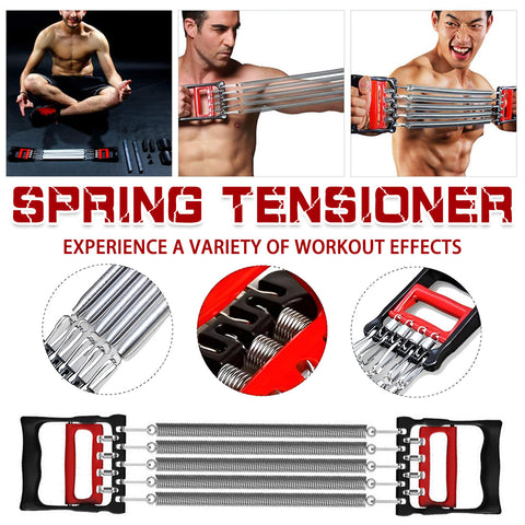 Premium Spring Chest Expander & Hand Grip Strengthener with Non-Slip Handles - Red/Black