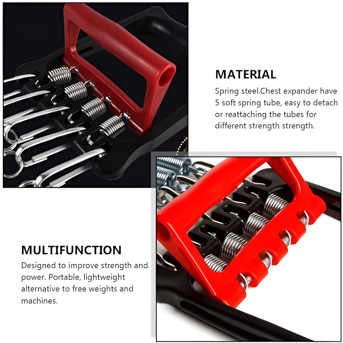 Premium Spring Chest Expander & Hand Grip Strengthener with Non-Slip Handles - Red/Black