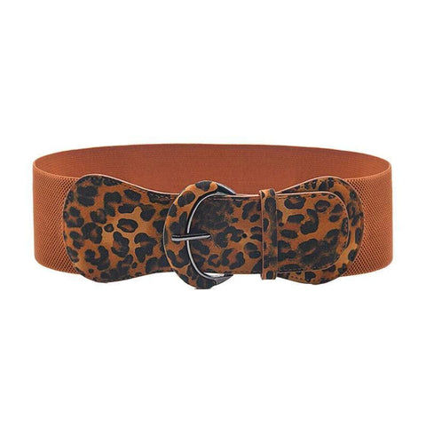 Premium Women's Leopard Wide Elastic Cinch Waist Belt with Buckle