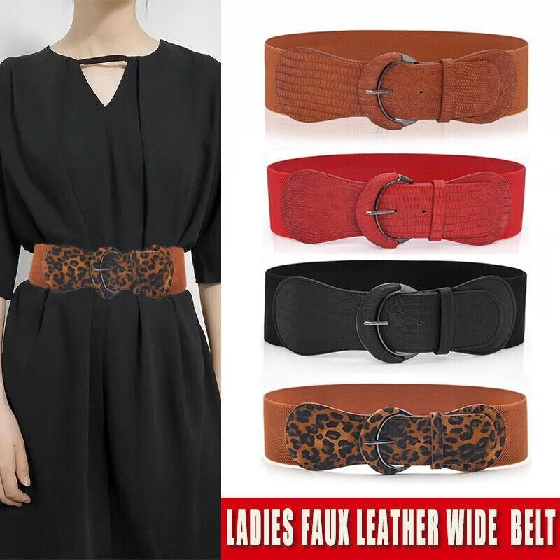 Premium Women's Leopard Wide Elastic Cinch Waist Belt with Buckle