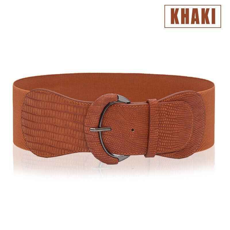 Premium Women's Leopard Wide Elastic Cinch Waist Belt with Buckle