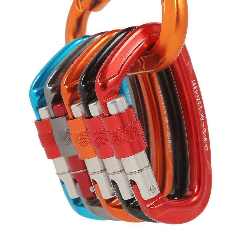 Premium Black 25KN Screwgate Locking Aluminium D Ring Climbing Carabiner 101x58mm