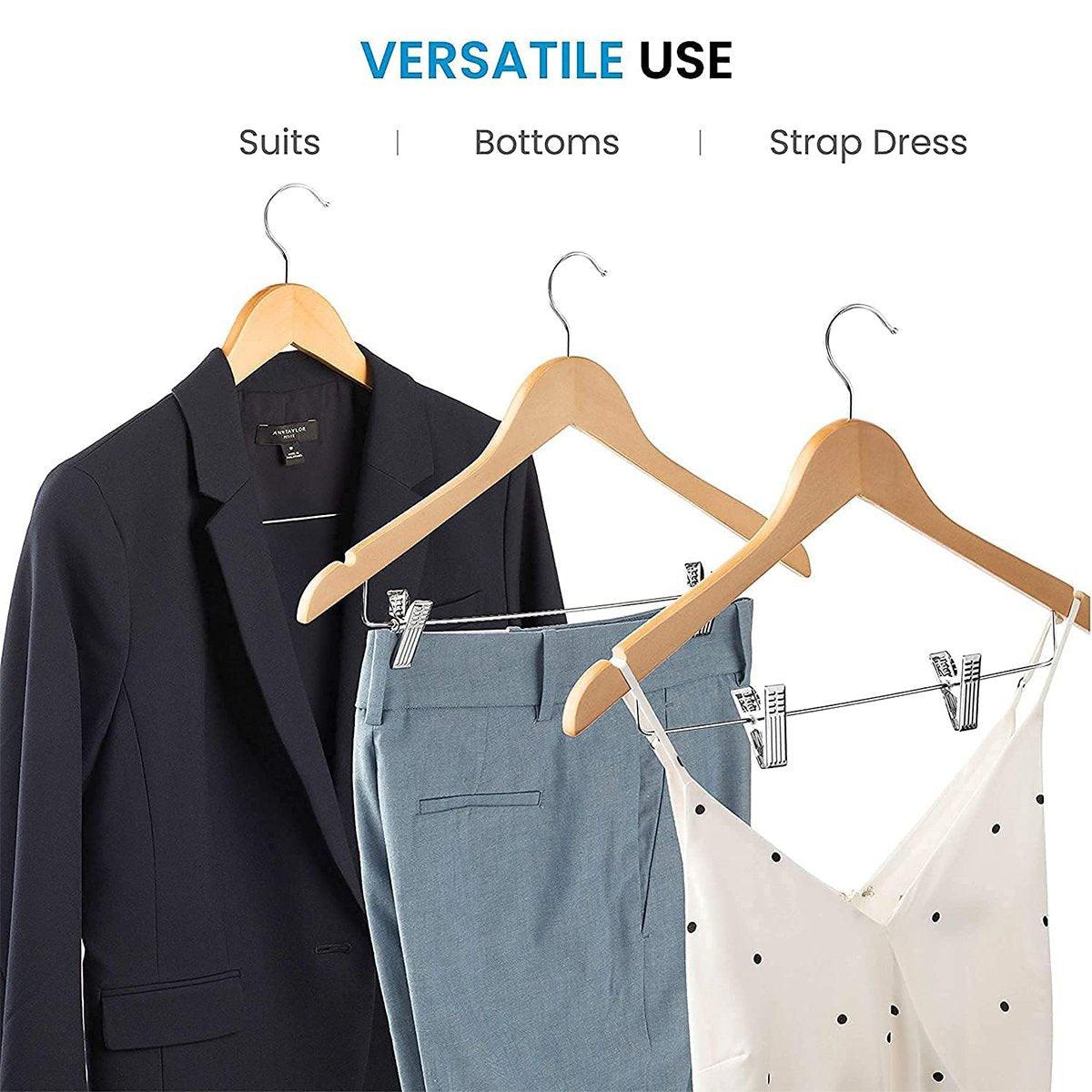 10 Pcs Wooden Non-Slip Wide Shoulder Clothes Hanger with Clip - Black 44.5cm - SuperSaverAU - view 4