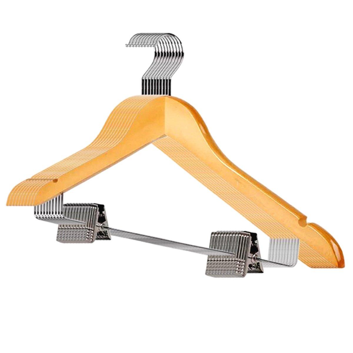 10 Pcs Wooden Non-Slip Wide Shoulder Clothes Hanger with Clip - Black 44.5cm - SuperSaverAU - view 5