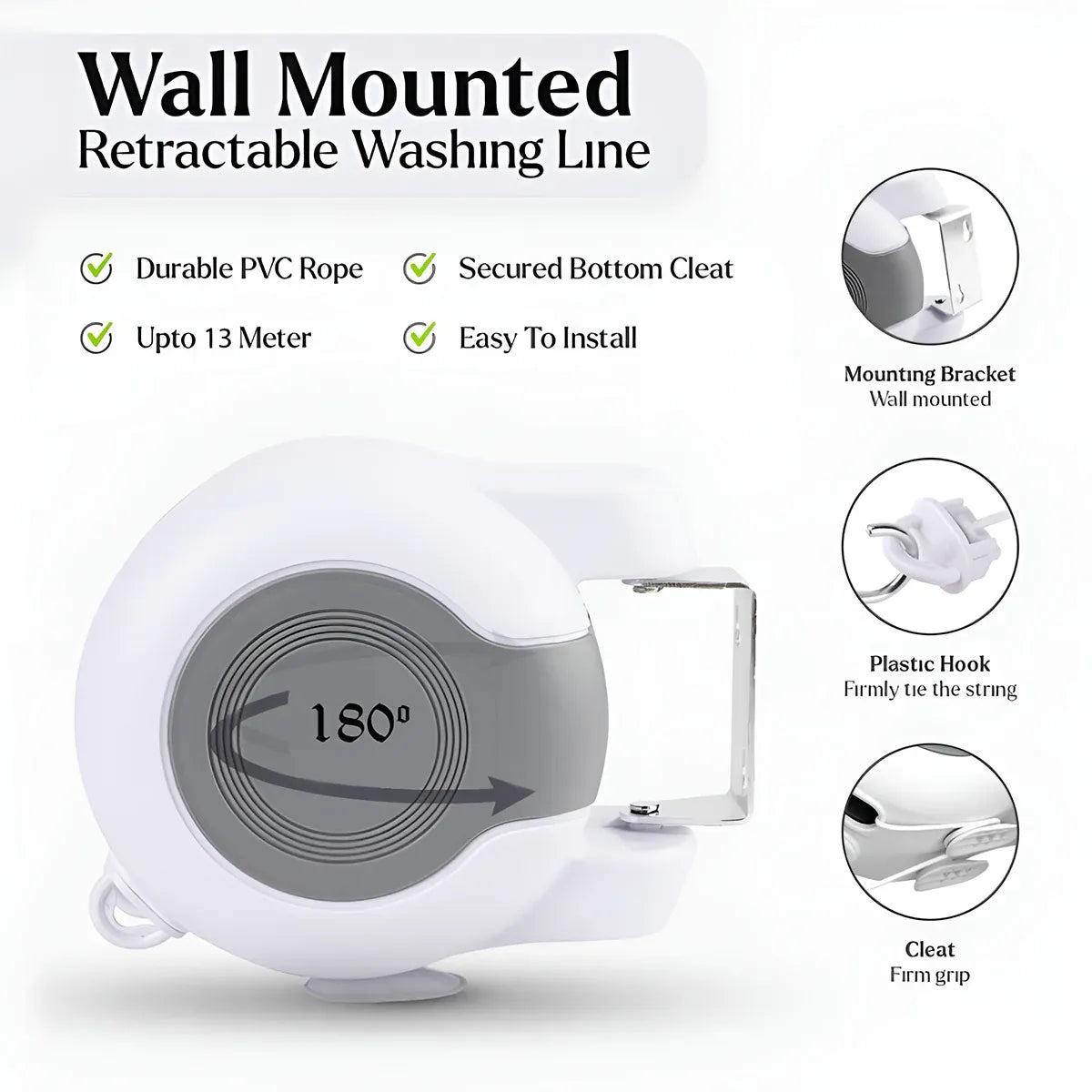 Premium Double Retractable Clothesline – 13m Wall Mounted