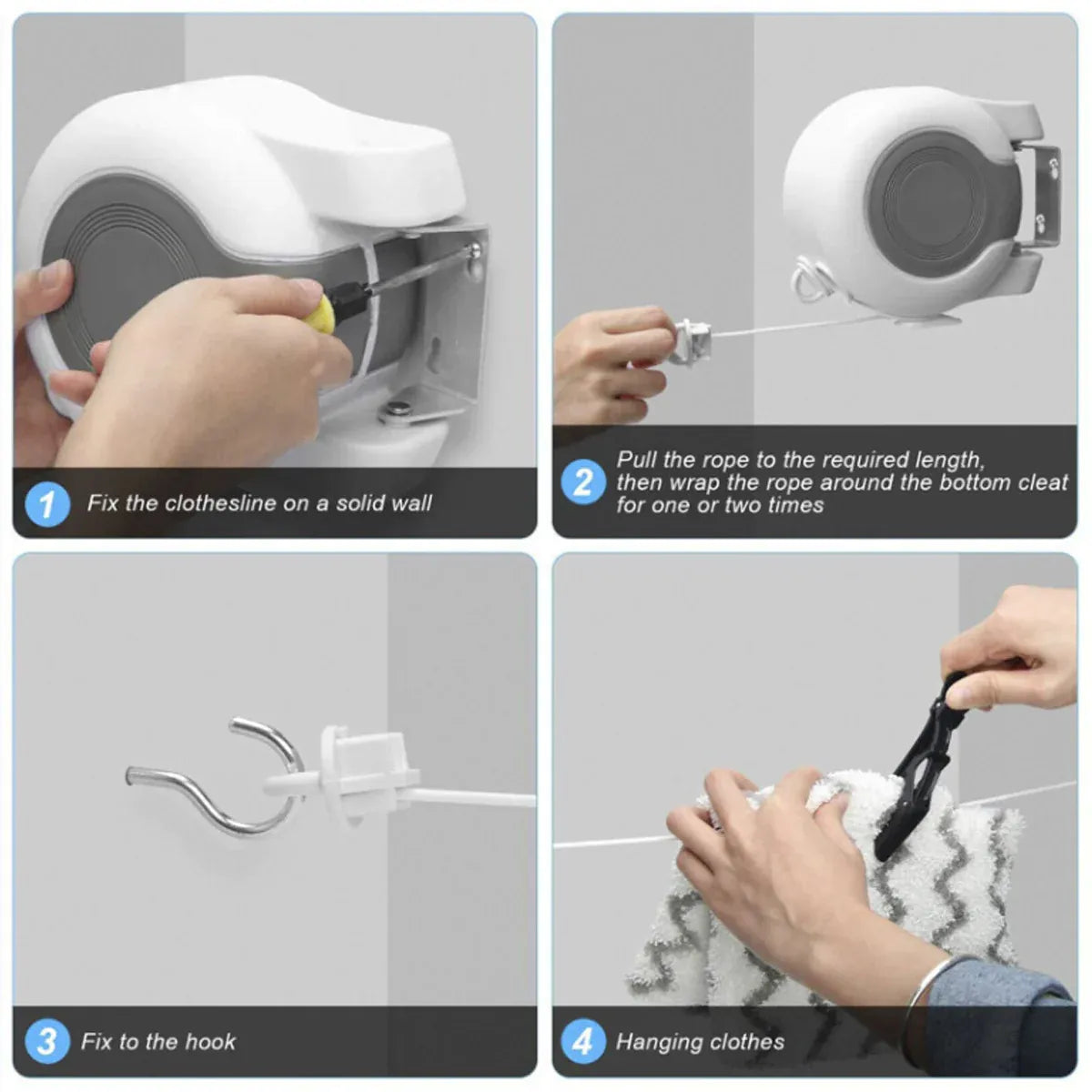 Premium Double Retractable Clothesline – 13m Wall Mounted