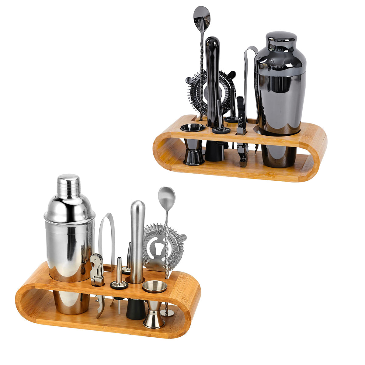 Cocktail Shaker Set 750ml Stainless Steel Bar Tools with Bamboo Stand - SuperSaverAU - view 1