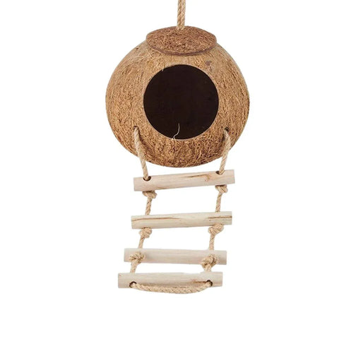 Premium Coconut Shell Bird Nest Bed with Stairs - 13.5-15cm