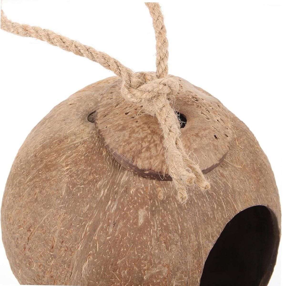 Premium Coconut Shell Bird Nest Bed with Stairs - 13.5-15cm