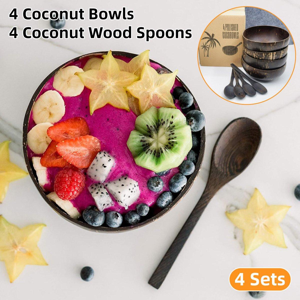 Premium Natural Coconut Shell Bowls – 4 Sets