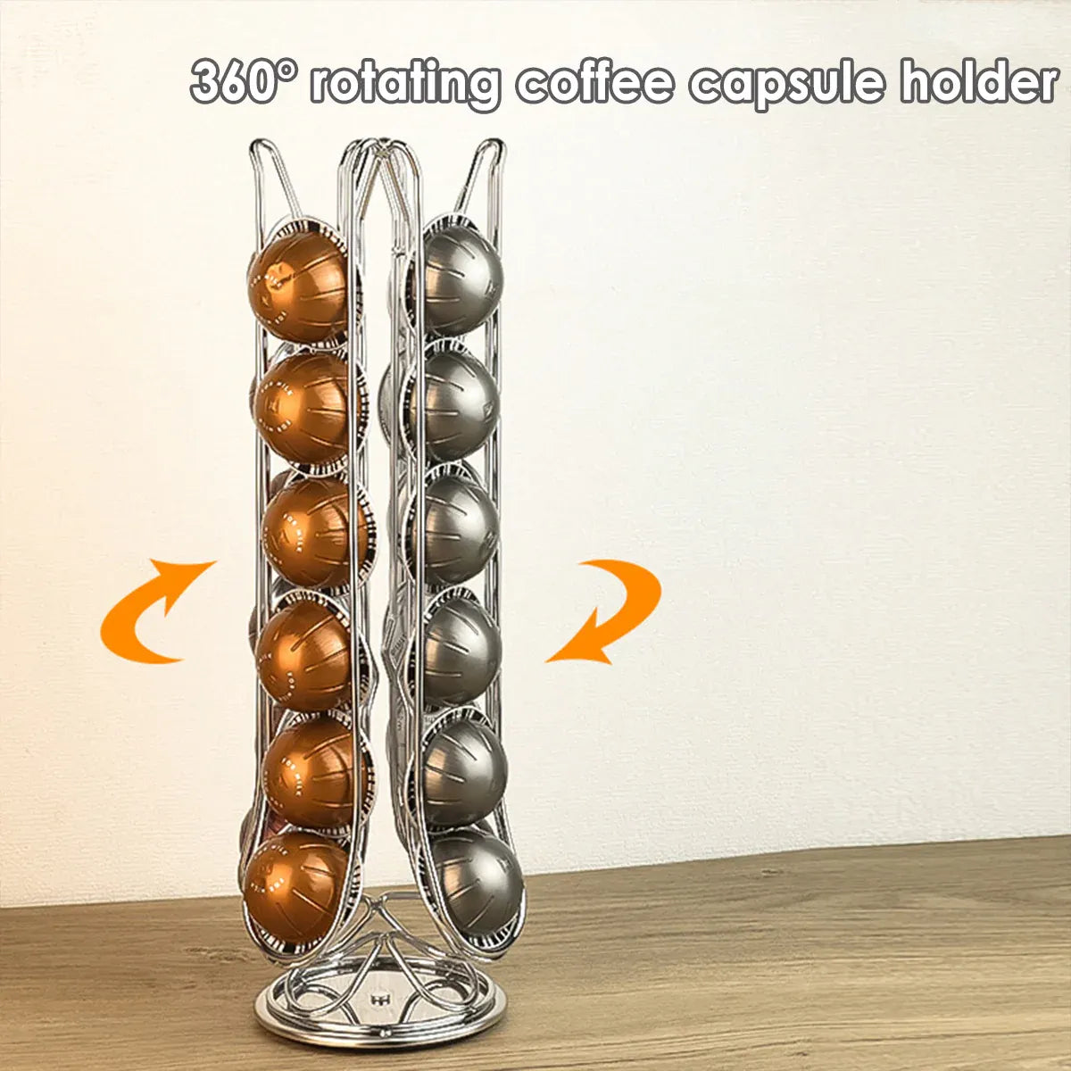 Premium Silver 24 Pod Rotating Coffee Capsule Holder Rack