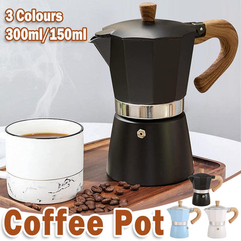 Portable Coffee Maker Wood Grain Handle Outdoor Manual Espresso Machine Camping - Beige-300ml - SuperSaverAU - view 1