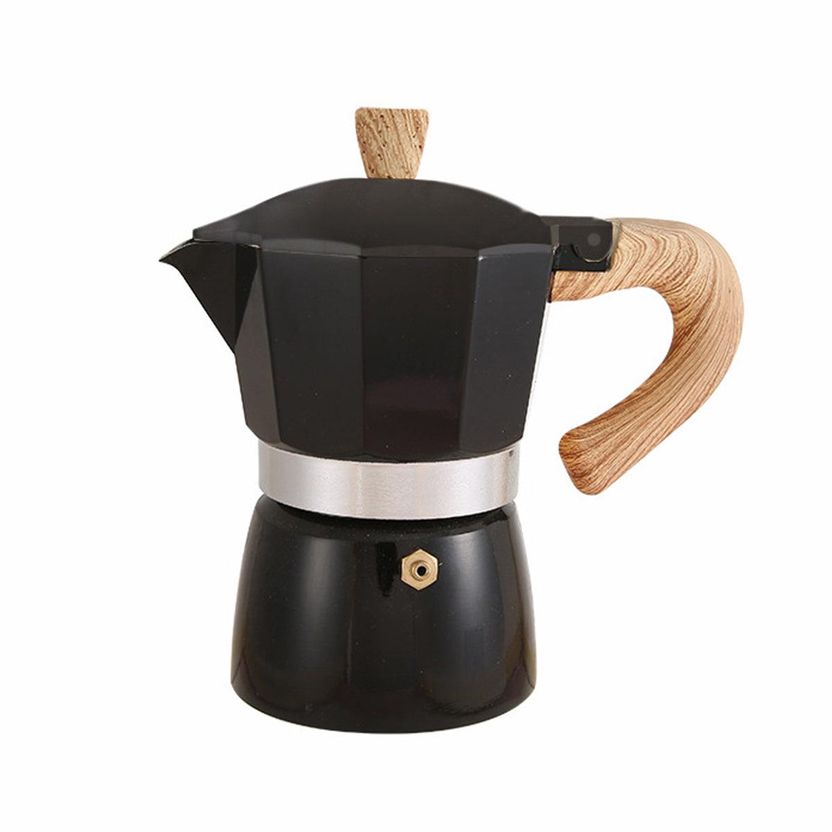 Premium Blue 150ml Portable Stovetop Espresso Coffee Maker with Wood Grain Handle