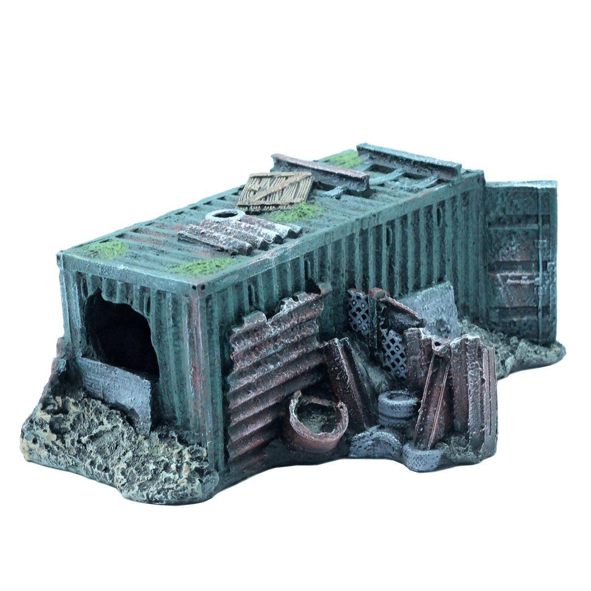 Aquarium Wreckage Container Decoration, 21x25x12.5 cm, Grey, Hiding Spots for Fish & Shrimp - SuperSaverAU - view 2